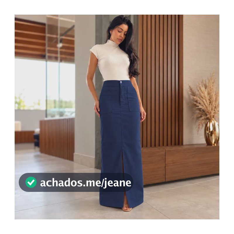 Saia Feminina Longa Linho Cintura Alta Elegante Evangélica Azul Xg