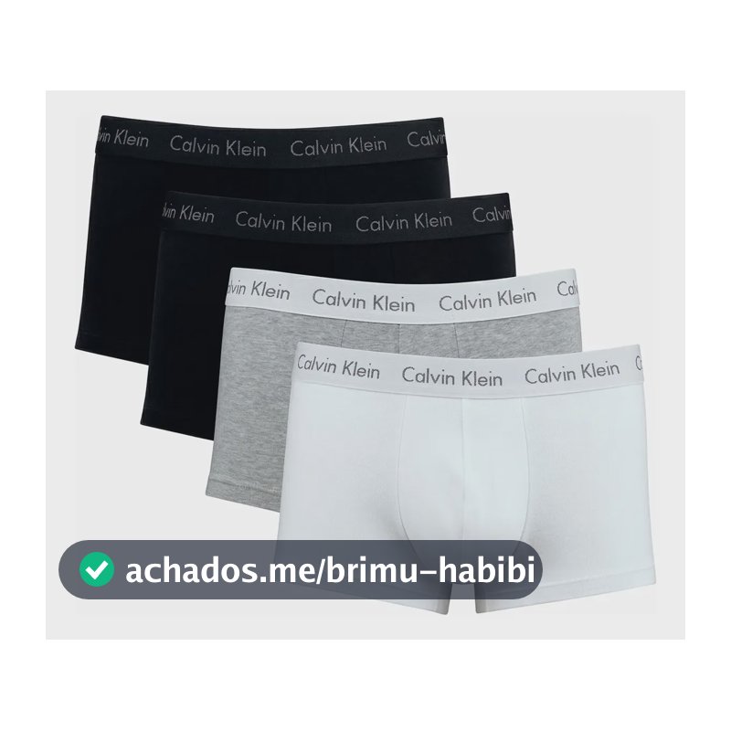 Kit Com 4 Cuecas Boxer Cotton Calvin Klein Original Preto/cinza/branco Liso M