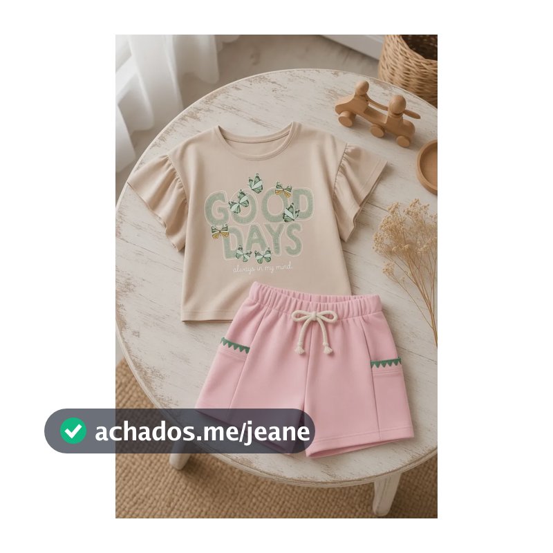 Conjunto Infantil Feminino Verão Camiseta Estampada Shorts Nude 4