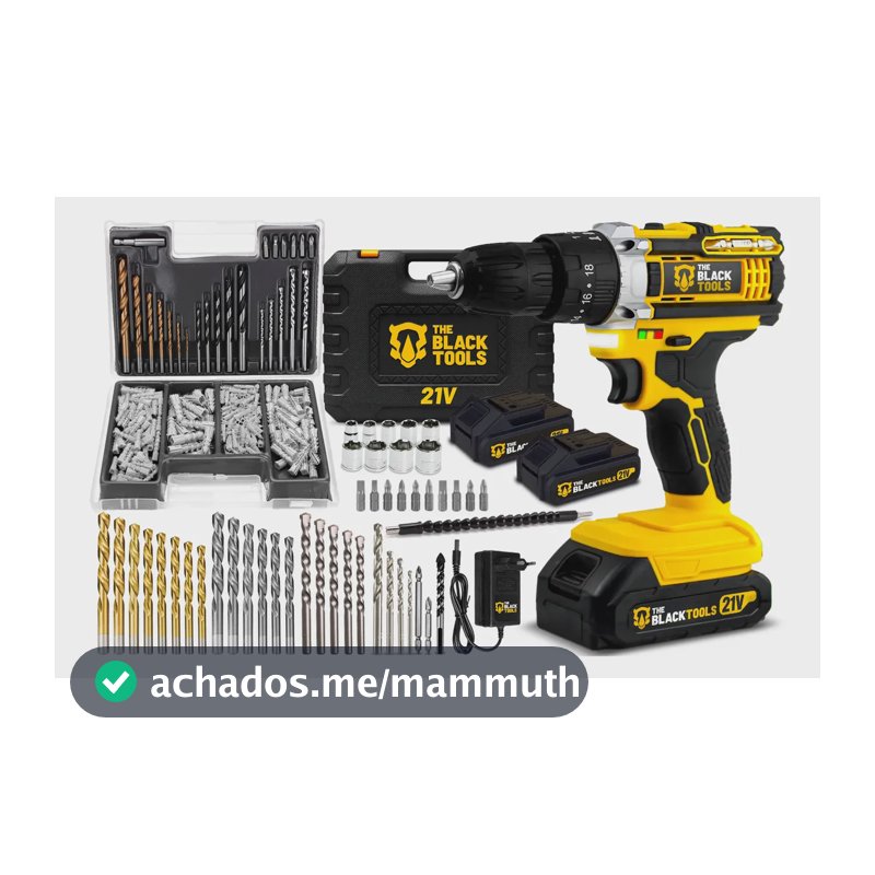 Parafusadeira Furadeira 21v C/ 2 Baterias + Kit 300 Peças Preto 127/220v 60