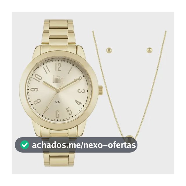 Kit Relógio Feminino Dourado Dumont Com Semijoia Dourado