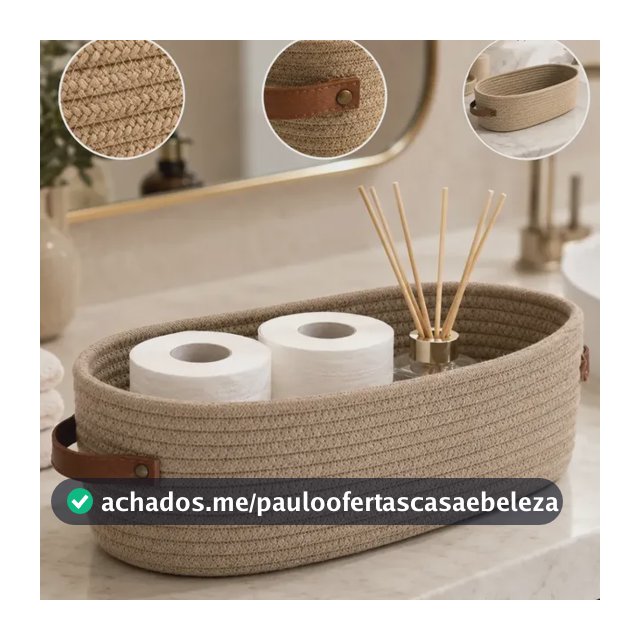 Cesto Organizador Multiuso Em Algodão Trançado Decorativo Premium Com Alças De Couro Para Brinquedos E Roupas
