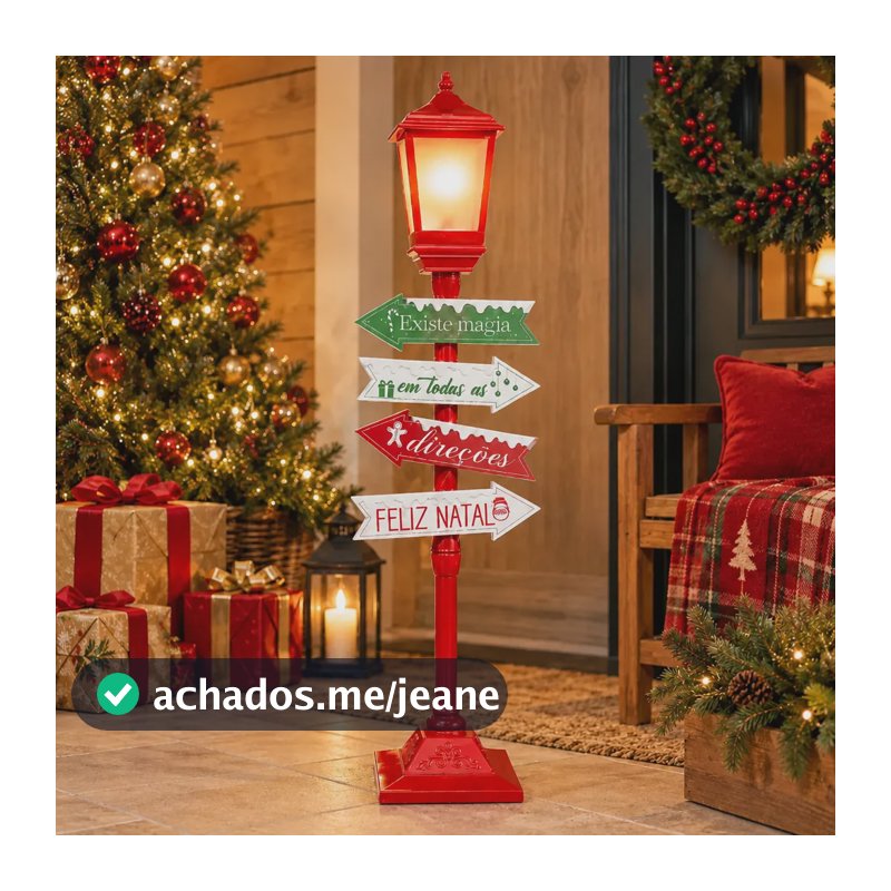Poste Natalino Placas Magia Luminária Com Som E Luz 145cm Vermelho 127/220v