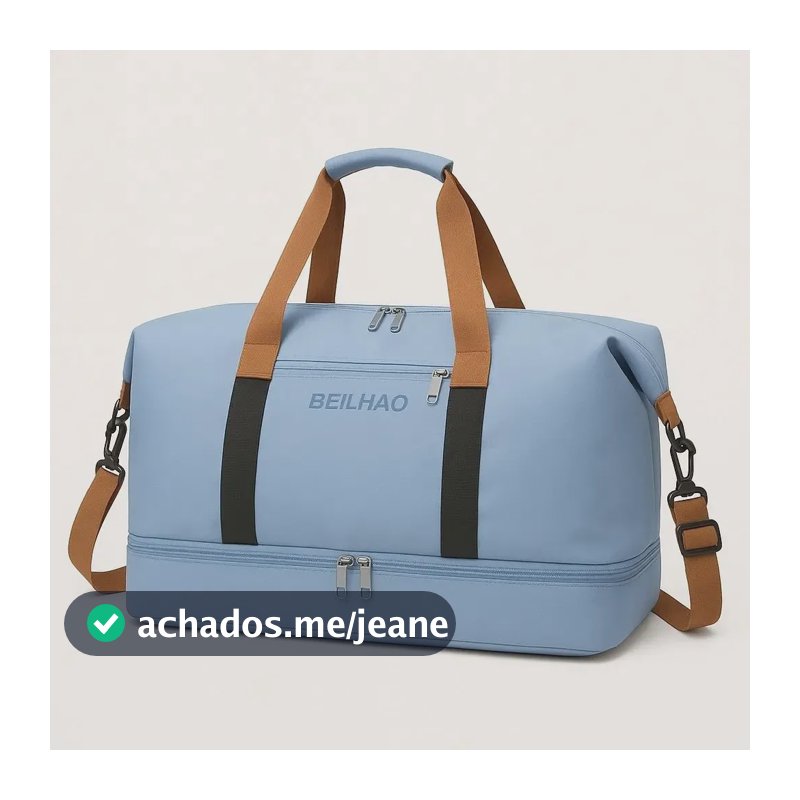 Bolsa Mala Unissex Grande Viagem E Treino Com Divisórias Azul-claro Liso