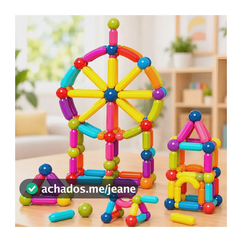 Blocos Magnéticos 64 Peças Brinquedo Educativo Infantil 64 Bastão E Bola