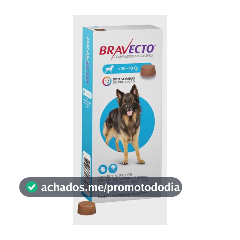 Bravecto Cães 20-40kg 1000mg 1 Comp. Mastigável Msd Azul