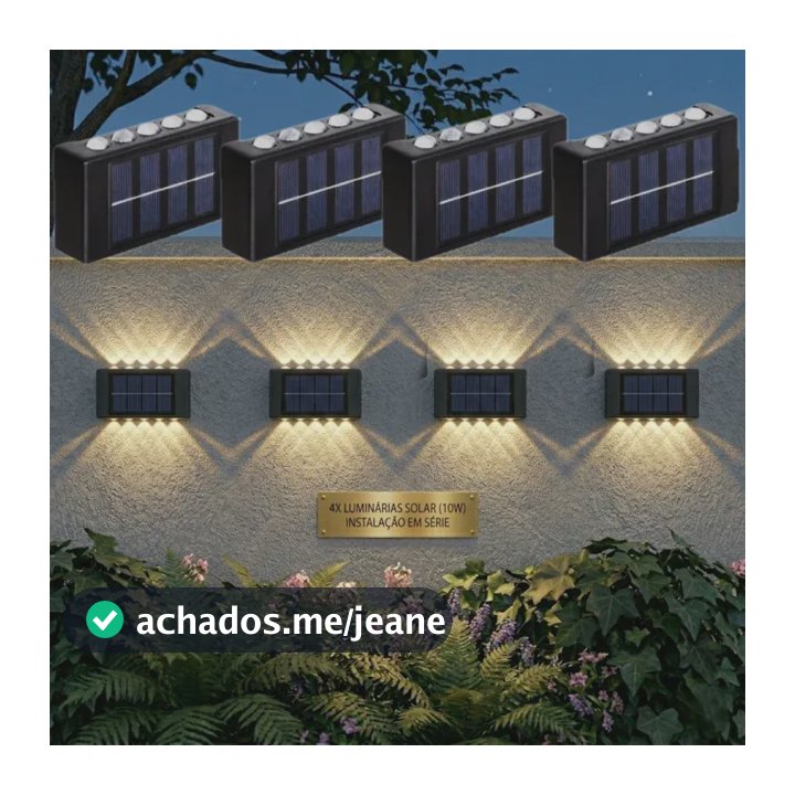 Kit 4 Arandela Lampada Solar Led Parede Jardim Externa Ip65 1.2v 10 Led-luz Quente