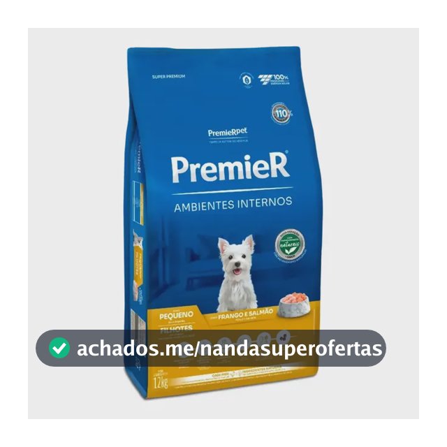 Ração Premier Cães Filhotes de Raças Pequenas Ambientes Internos Sabor Frango e Salmão 12kg