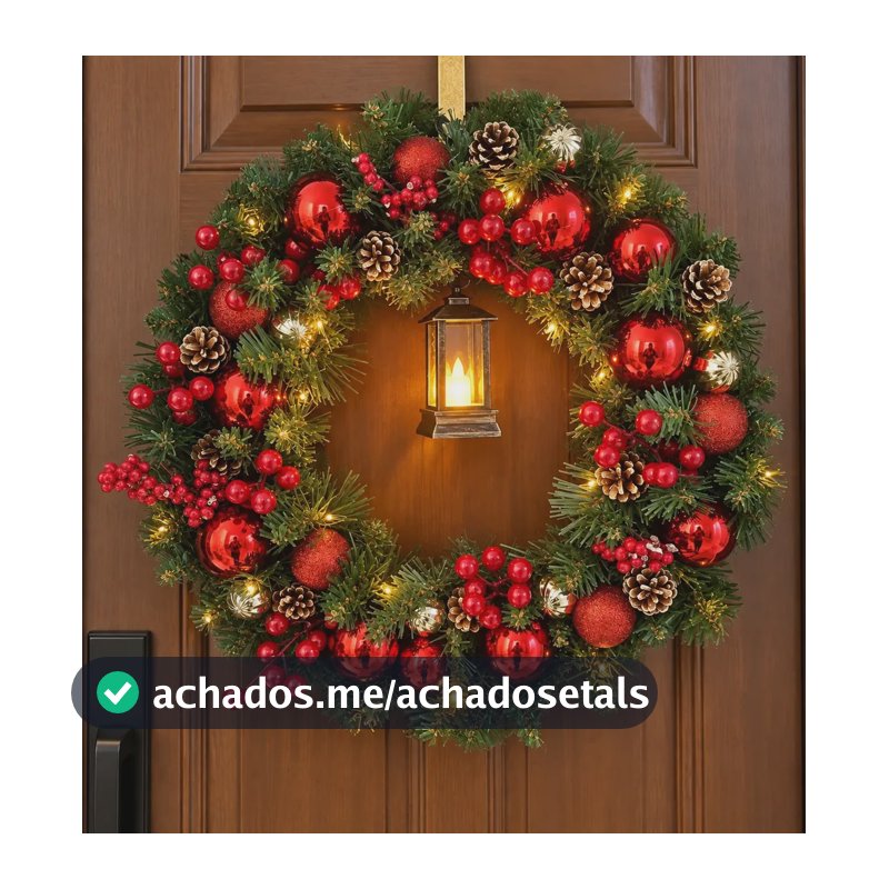 Guirlanda Natalina Grande De Porta Decorada Bolas Vermelhas Vermelho