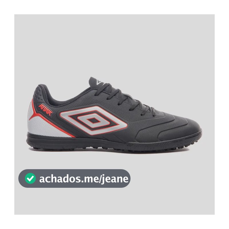 Chuteira Society Masculina Attak Iii Umbro Preto/branco/cinza 40 Br
