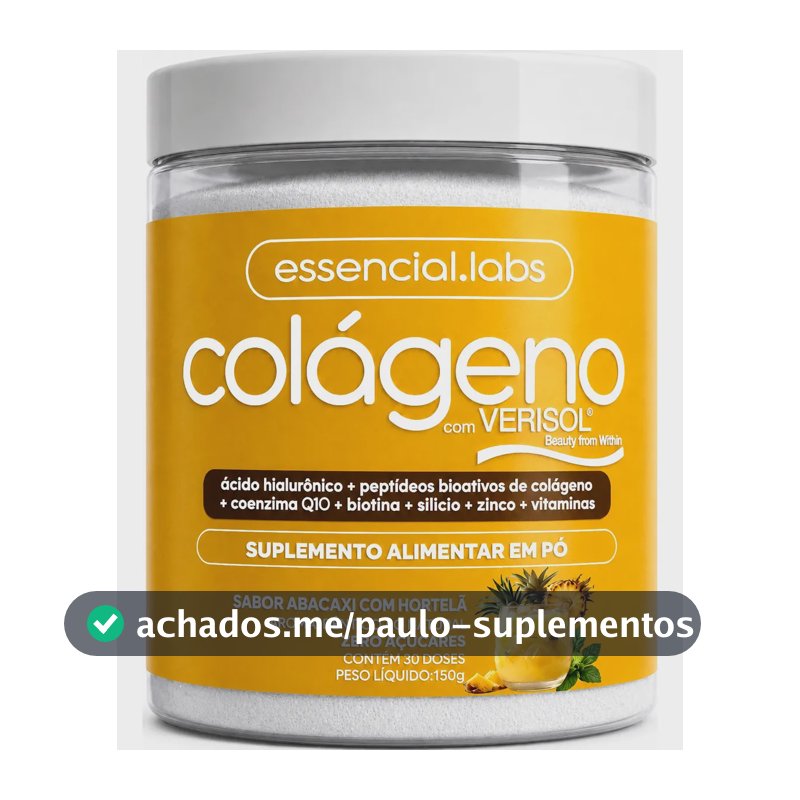COLÁGENO VERISOL® - Fórmula Exclusiva com Ácido Hialurônico + Coenzima Q10 + Biotina + Silício + Zinco + Peptídeos Bioativos + Vitaminas - Sabor Abacaxi com Hortelã - 30 doses