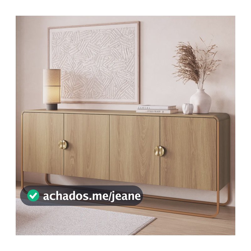 Balcão Buffet Luna Orgânico 180x75cm 4 Portas Pés Em Metal Hanover/dourado