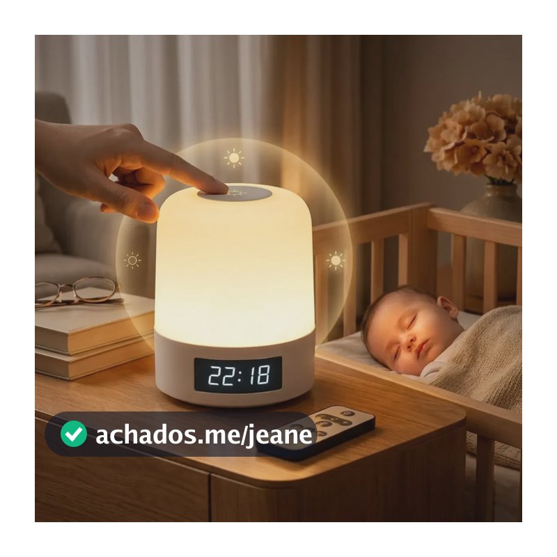 Abajur Luminária Mesa Led Touch Relógio Digital Recarregável Branco 127/220v