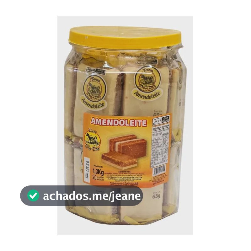 AMENDOLEITE DINDAN 1,3KG 20 UNIDADES DOCE DE AMENDOIM COM LEITE