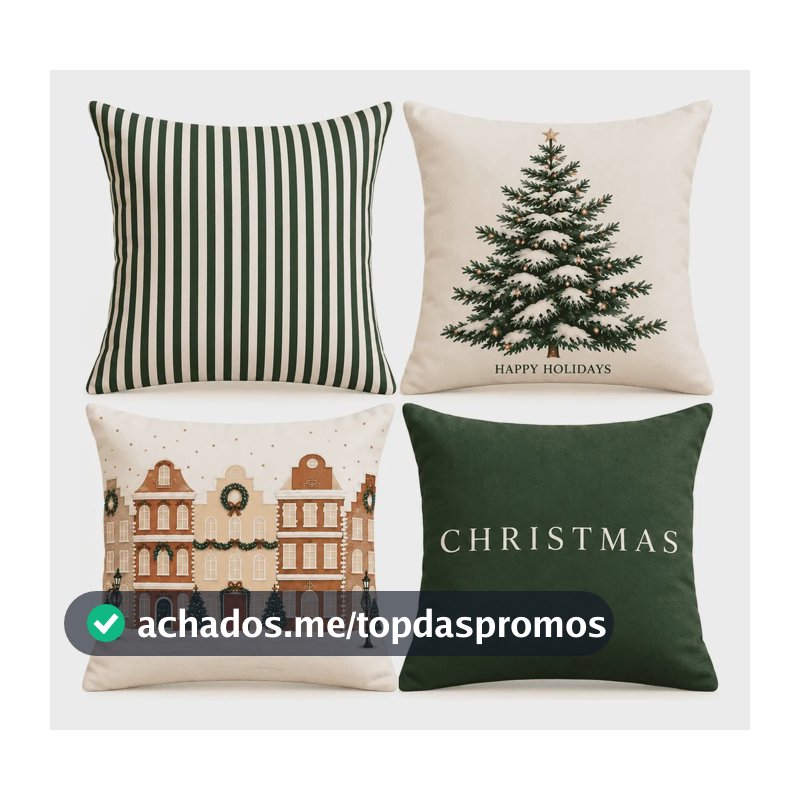 Kit 4 Capas Para Almofada Decorativa - Natal Encanto Verde Natal Encanto Verde