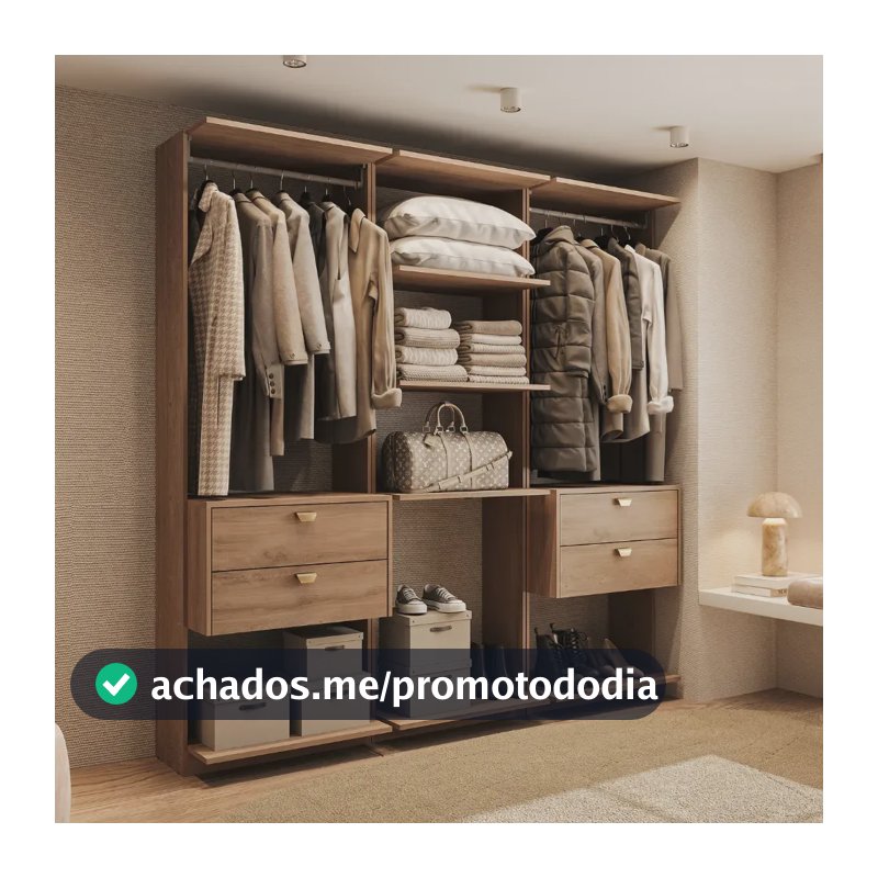 Guarda-roupas Closet Modulado Alasca 180cm 3 Peças Com 4 Gavetas Laterais E Cabideiros Freijó Carraro