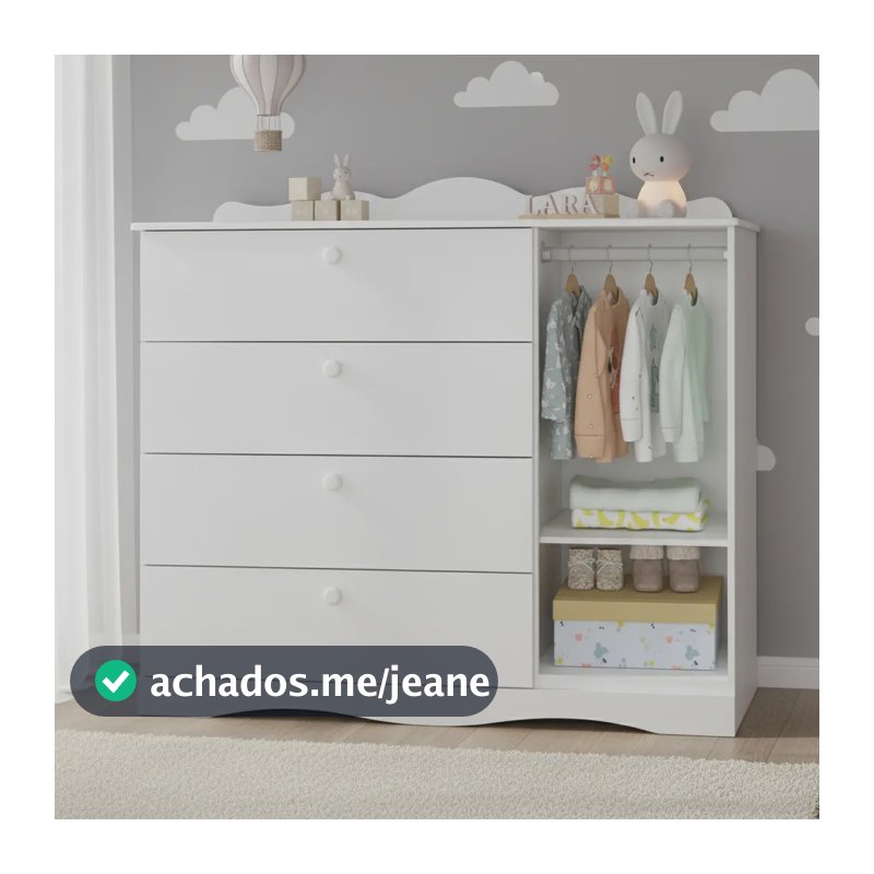 Permóbili Encanto Cômoda Infantil 4 Gavetas 1 Porta Branco