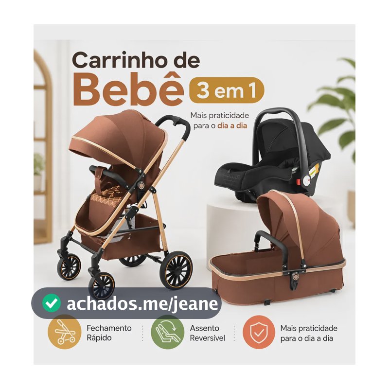 3 Em 1 Carrinho Bebé ,dobrável,versátil E Prático! Marrom-claro Preto-cadeirinhas De Carro