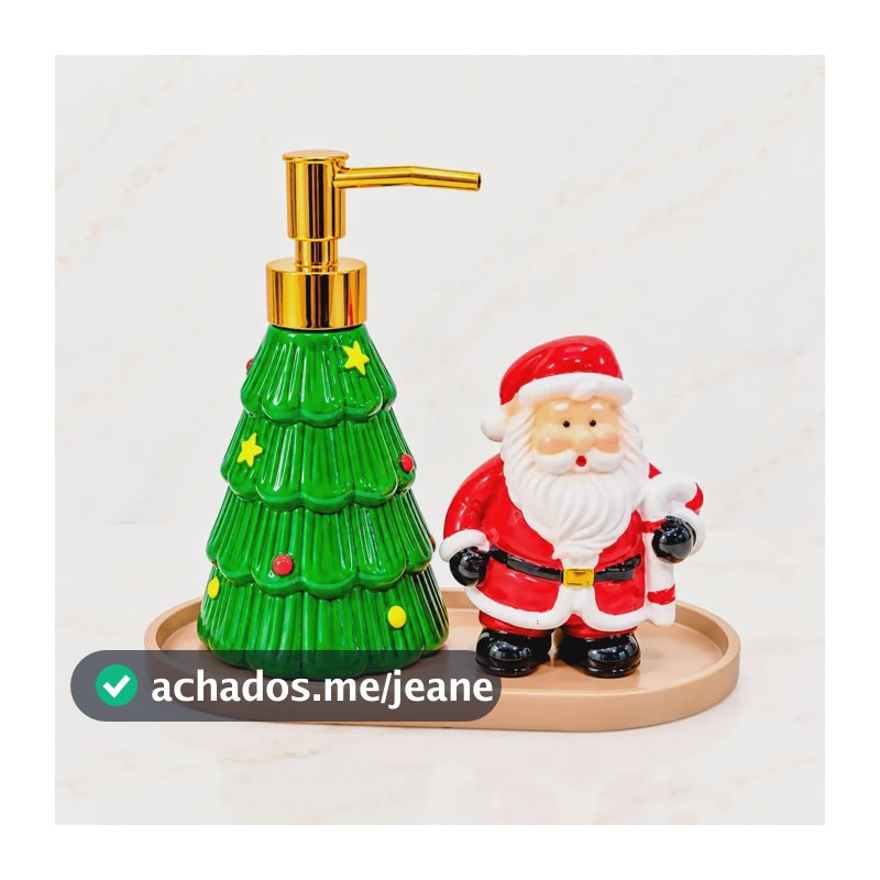 Kit Natalino Porta Sabonete Árvore 240ml Papai Noel  Bandeja
