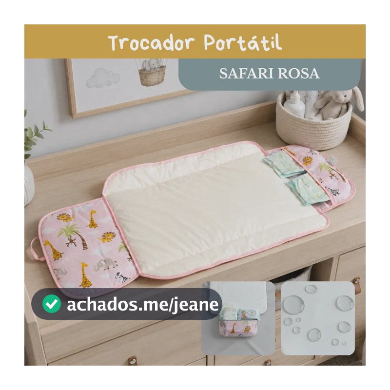 Trocador De Fralda Bebê Impermeável Dobrável Compacto Lindas Estampas Safari Rosa