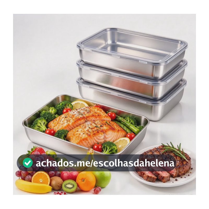 Jogo 3 Formas Assadeiras Retangulares Aço Inox Forno Cozinha