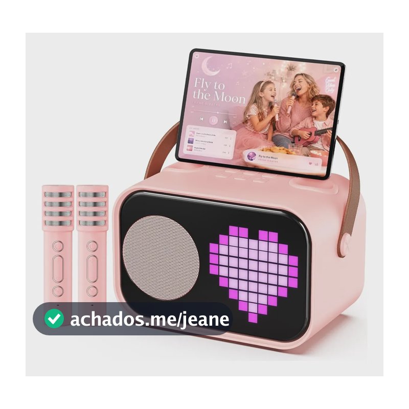 Caixa De Som Karaokê Infantil Portátil Com 2 Microfones Rosa Rosa