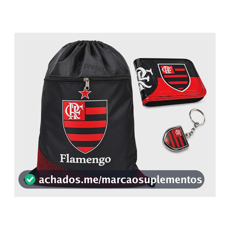 Kit Mochila Saco + Carteira + Chaveiro Times De Futebol Top Preto Vermelho Flamengo Flamengo