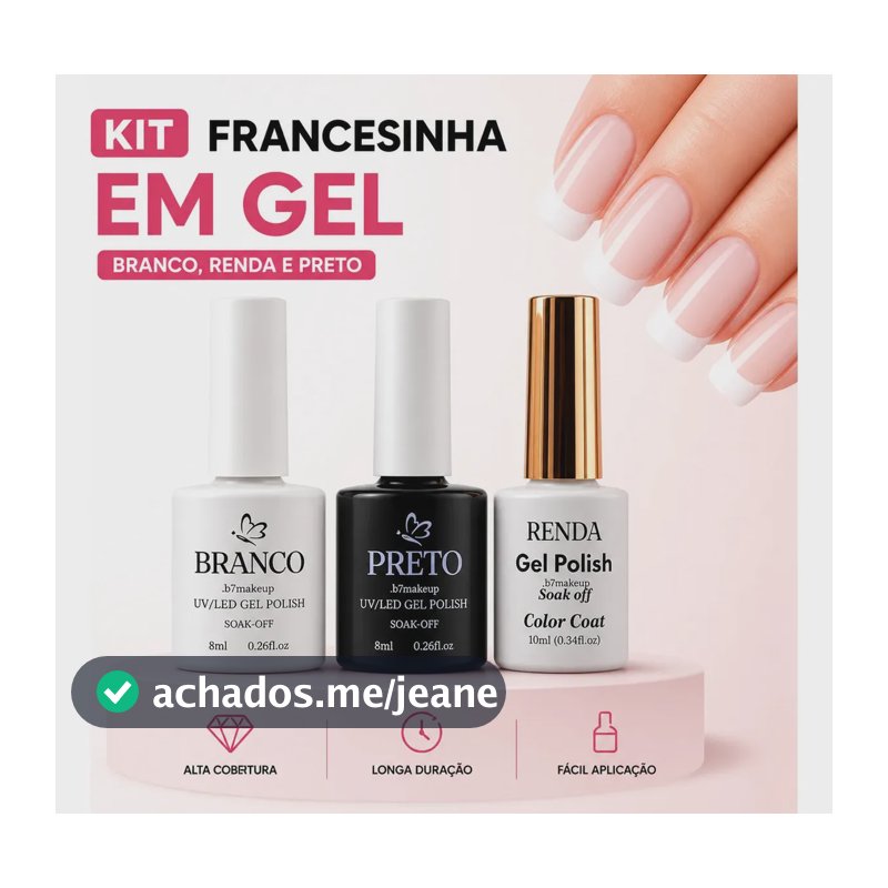 Kit Esmalte Francesinha Em Gel D&z Dalin Led Uv Unhas Manicure Cor Branco Renda e Preto
