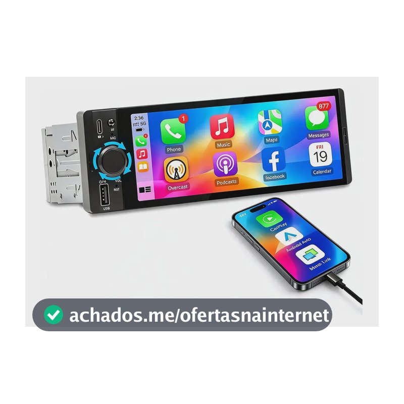 Rádio Multimidia Universal 1 Din Tela Touch Screen Carplay Central Multimidia Espelhamento De Tela Android E Ios... Central Multimidia Espelhamento De Tela Android E Ios -carplay- Camera De Ré -...