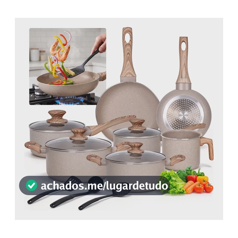 Jogo De Panelas Cerâmica Antiaderente Gas Indução 10 Peças Areia