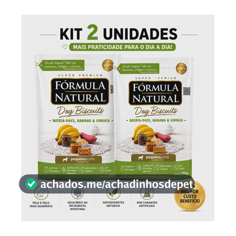 Kit 2 Biscoito Natural Cães Fórmula Natural Pequeno Porte 250g Batata Doce