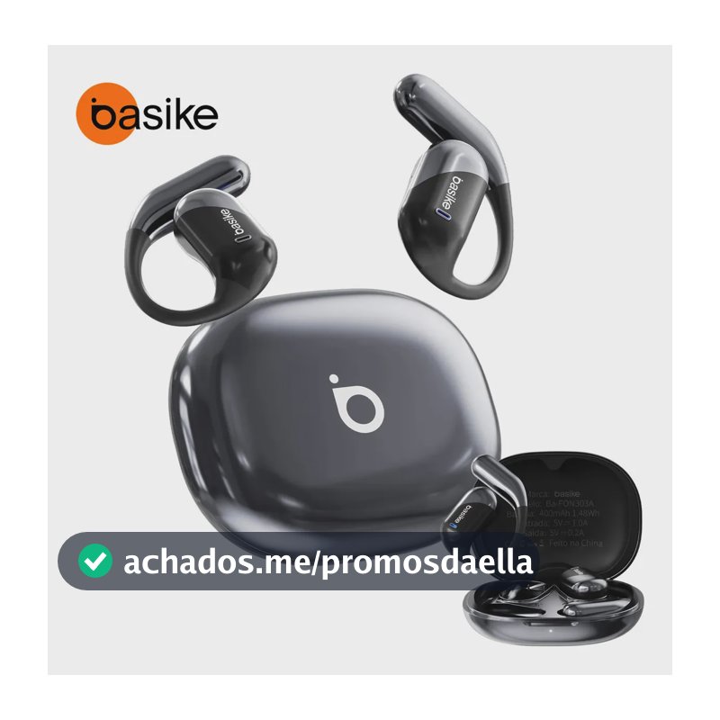 Basike Fone De Ouvido Sem Fio Bluetooth Com Gancho Gamer Esportivo Baixa Latência 100h, Design Aberto
