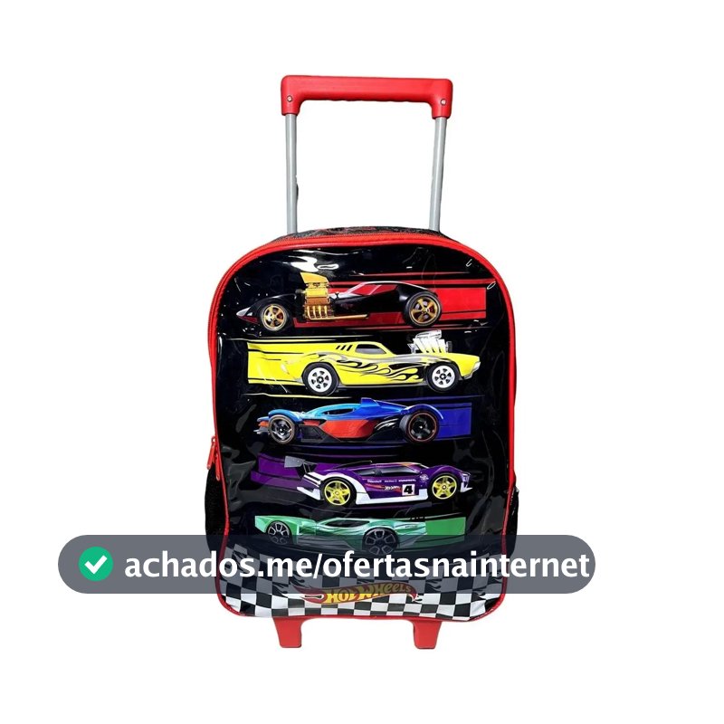 Mochila Escolar Infantil G Rodinhas Hot Wheels - Estampa Personagem Criança Menino Carro Carros Carrinho De Corrida - Licenciado Mattel - Luxcel