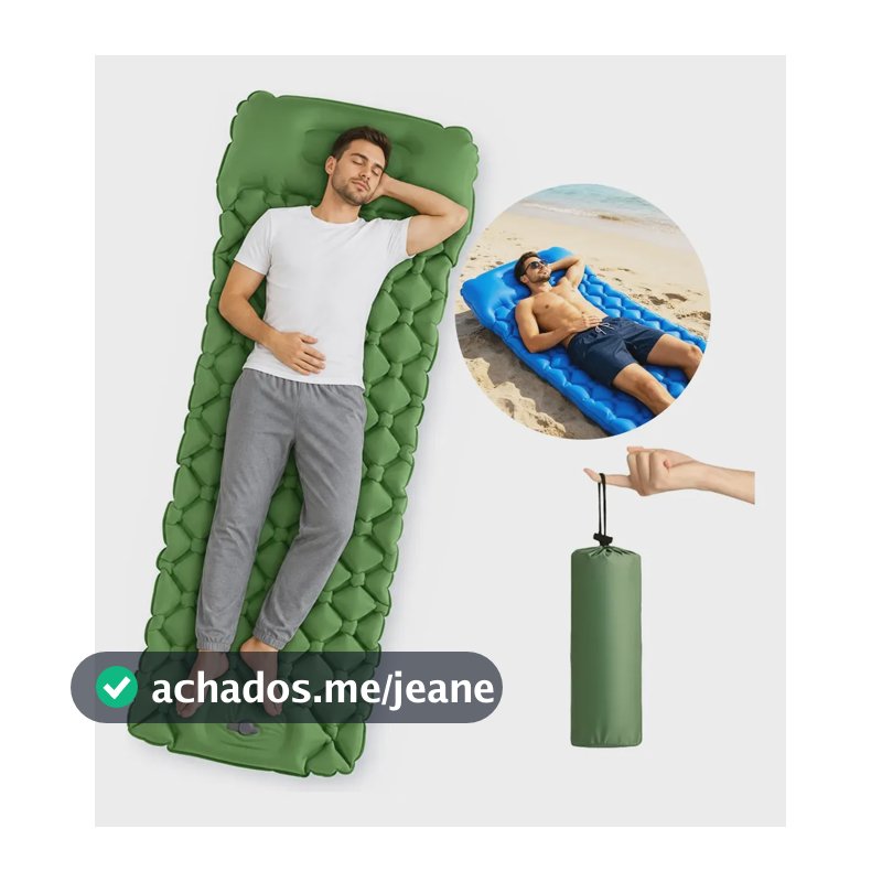 Colchão Inflável Portátil Ao Ar Livre Com Almofadas 190x60cm Verde