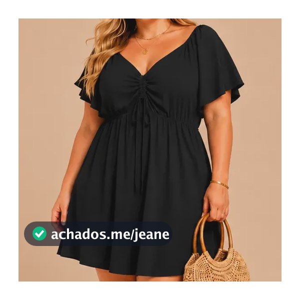 Vestido Plus Size Feminino  Manga Bufante Cordão Ajustável