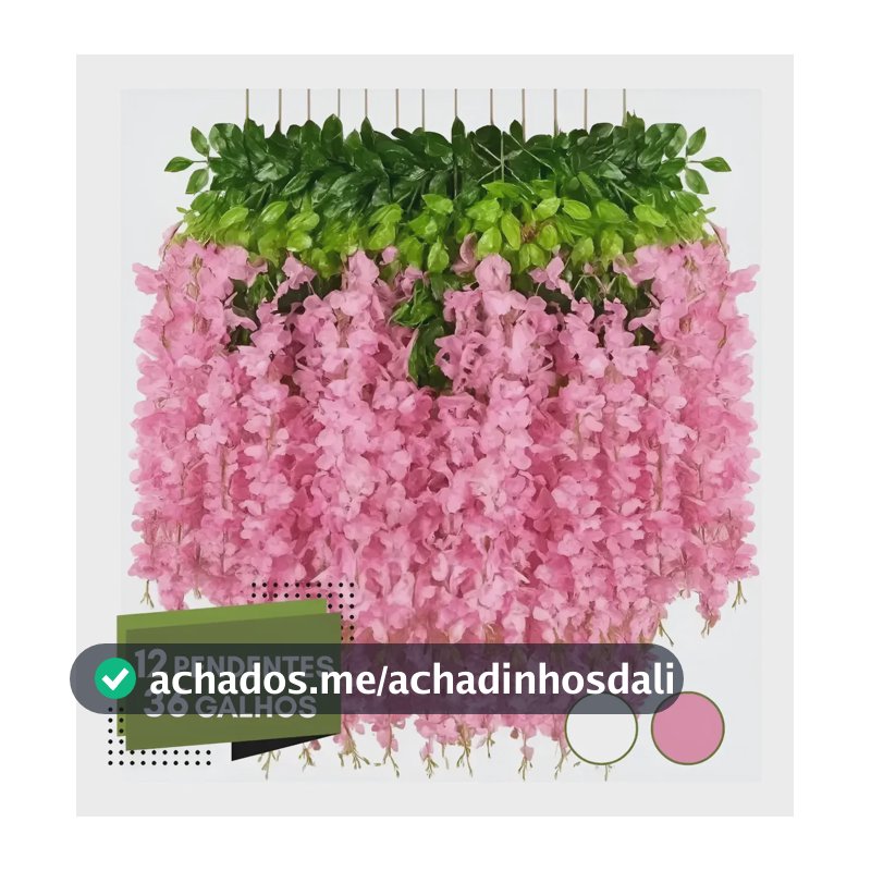 12 Pendentes Flor Cerejeira 36 Galhos Decoração Artificial Rosa