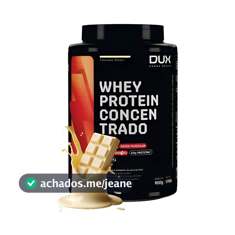 Whey Protein Concentrado Dux para Ganho de Massa, Sabor Chocolate Branco 900 g