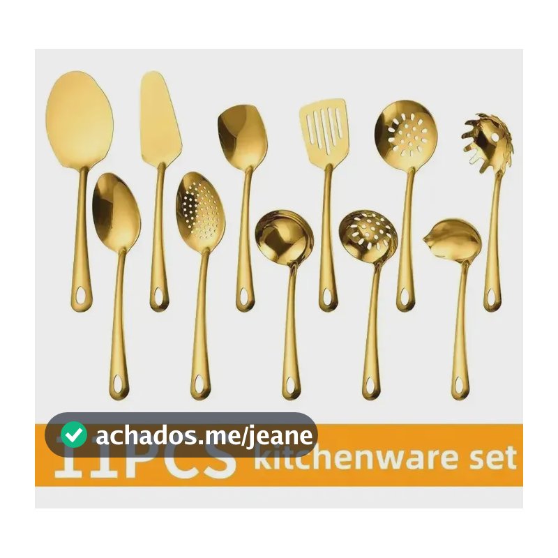 Kit 11 Utensílios Inox Dourado - Para Salada Cozinha Dourado