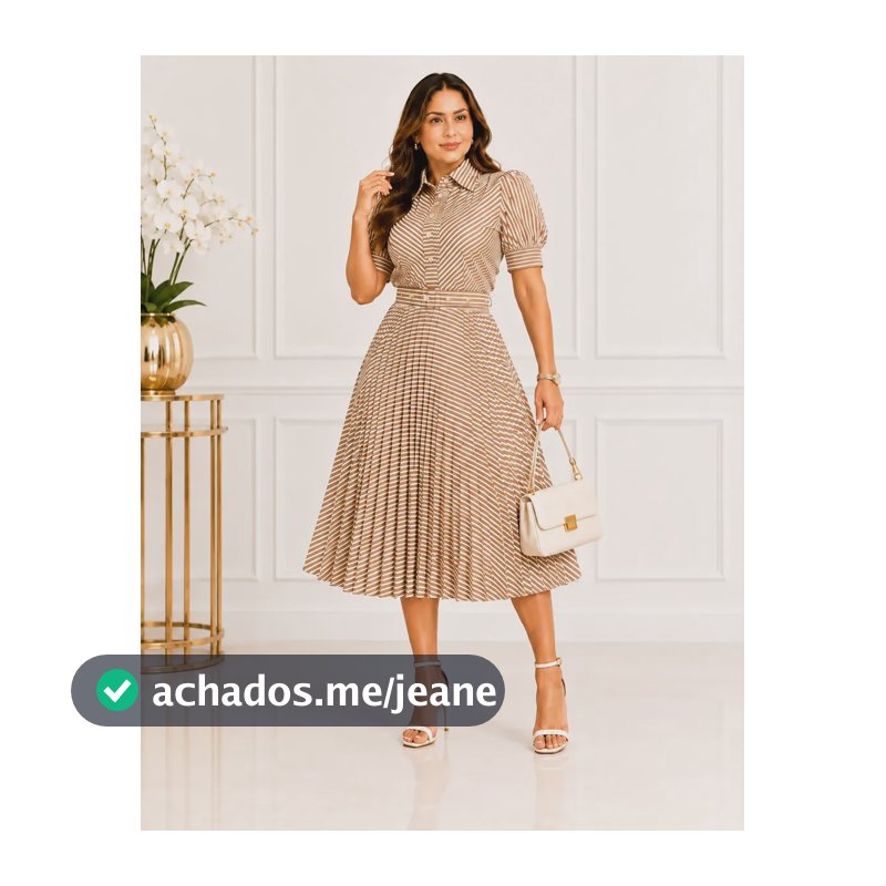 Vestido Moda Evangélica Midi Plissado Gola Camisaria Cinto Bege Gg (42-44)