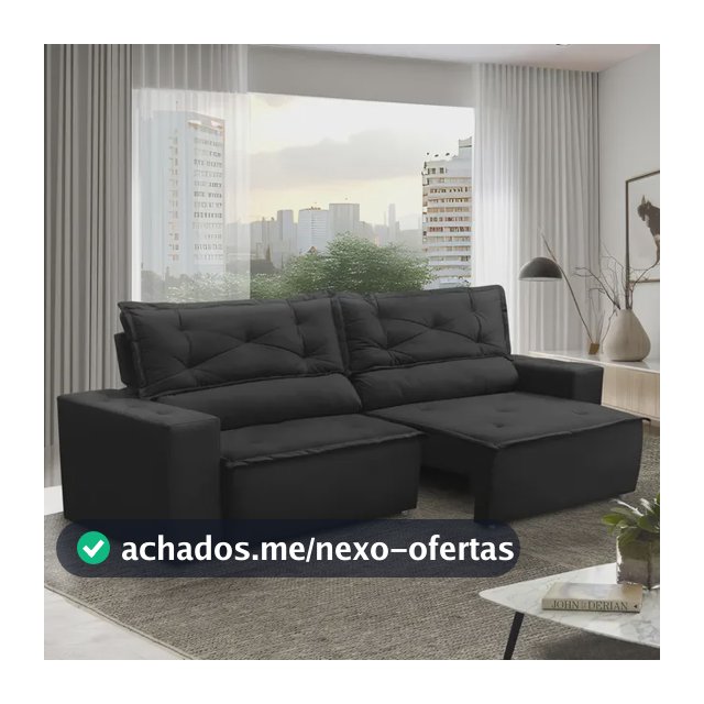 Sofá Retrátil E Reclinável Com Molas 1,80m Livia Suede Preto