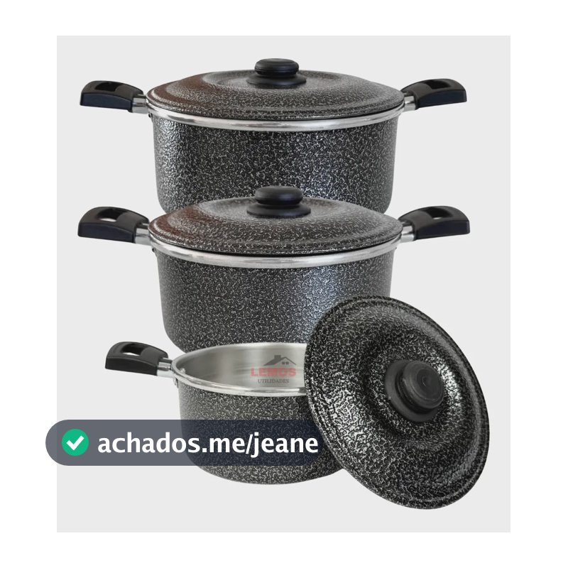 Jogo De Panela Caçarola Com Tampa Kit 3 Peças N16 18 20 Preto