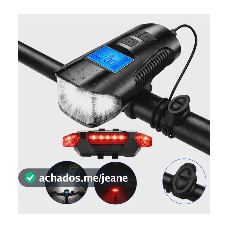 Kit Farol Bike Led Velocímetro Buzina E Lanterna Traseira Preto