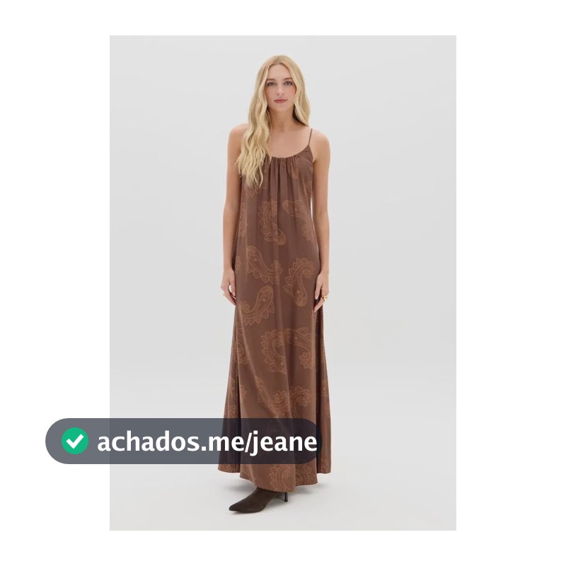 Vestido Super Midi De Alças Estampado Marrom Pp