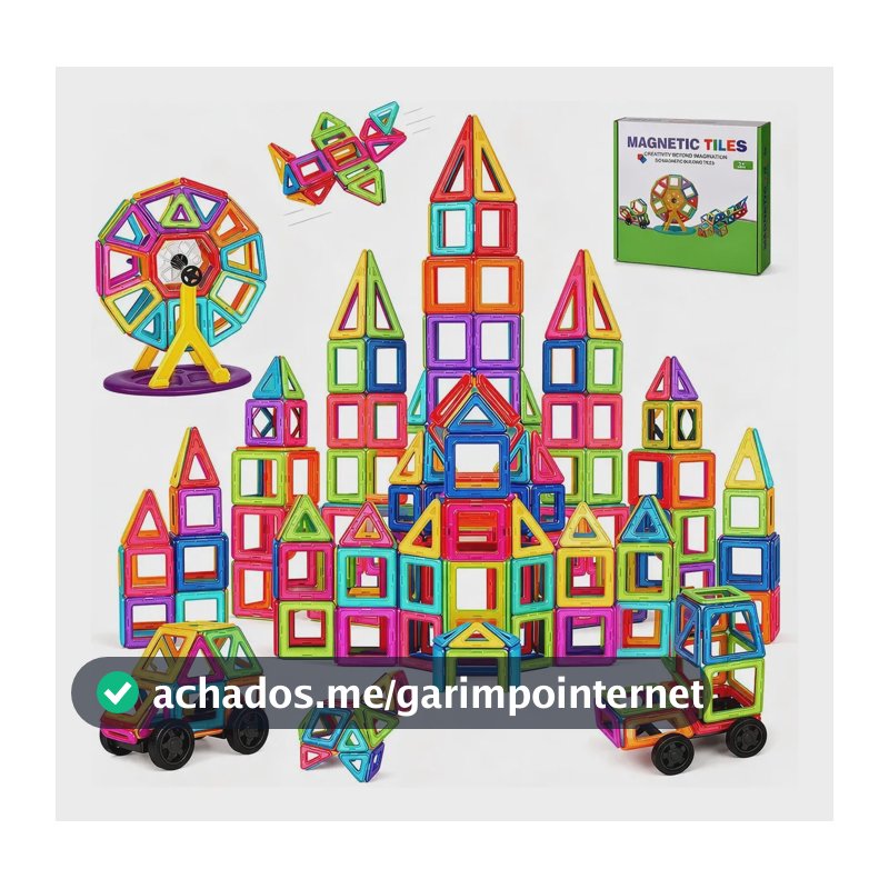 Blocos Magnéticos Imã Colorido Brinquedo Educativo Infantil 168 Blocos