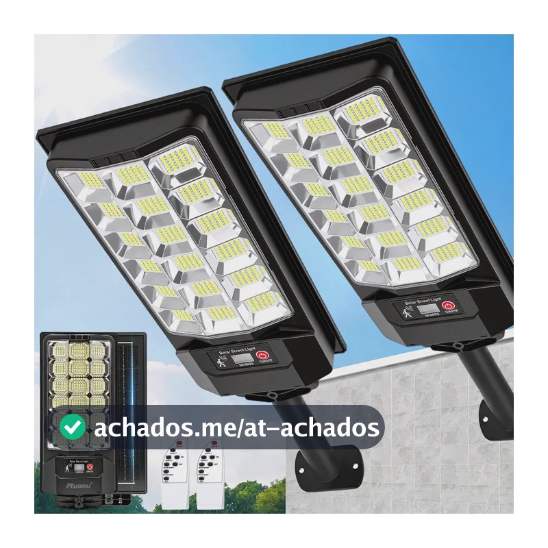 Kit 2 Luminaria Poste Solar Potente 1100W Com Sensor Refletor Solar Ip67 Parede