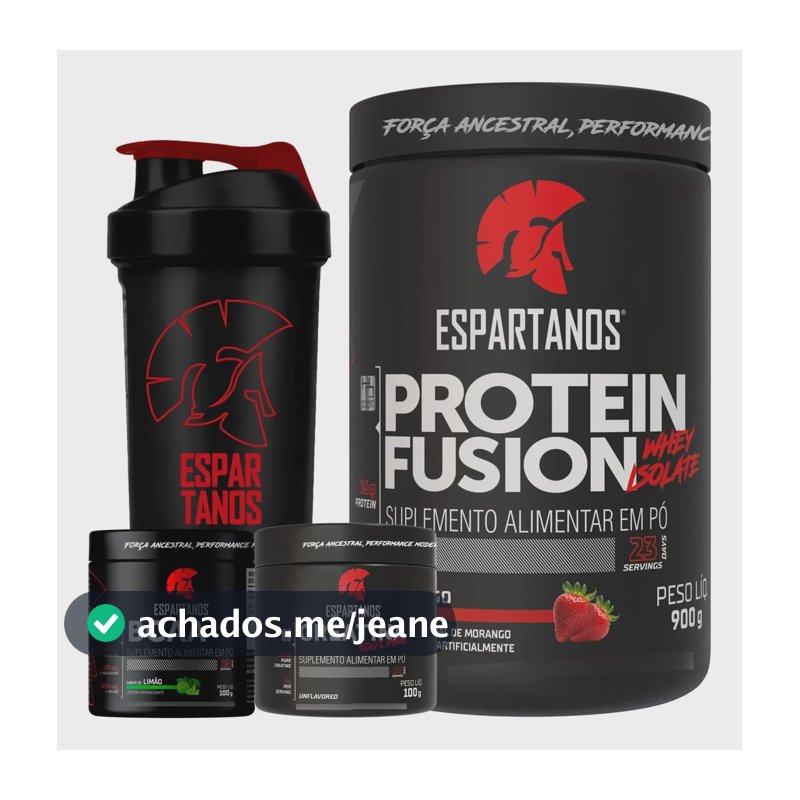Kit Whey Protein Fusion + Bcaa + Creatina + Shaker Morango