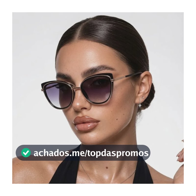 Óculos De Sol Feminino Gatinho Moda Em Alta Proteção Uv400 Desenho Preto e dourado