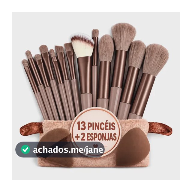 Kit Pincéis Maquiagem 13 Peças + 2 Esponjas Com Estojo Marrom