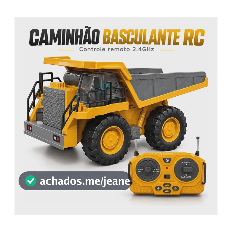 Brinquedo Caminhão Basculante de Controle Remoto 2.4GHz Recarregável 9 Canais com Luz, Som e Caçamba Móvel Nanotoyzzz Com Bateria Recarregável Cabo USB