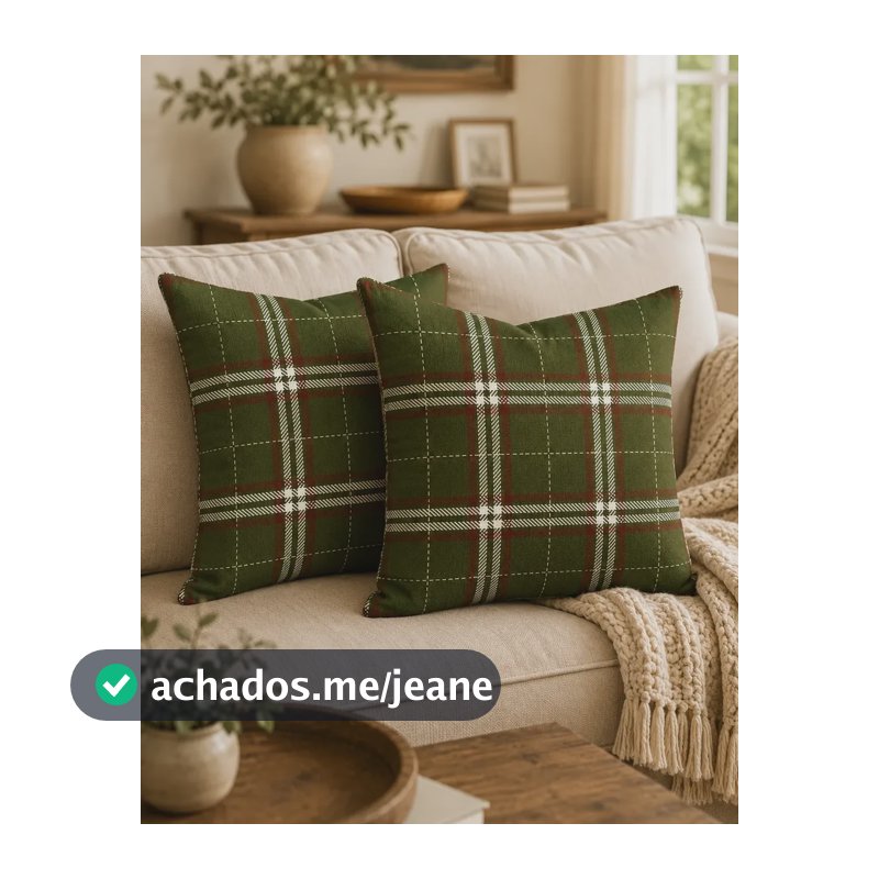 Kit 2 Capas Almofada Linho Xadrez 43x43cm Luxo Decoração Verde Xadrez